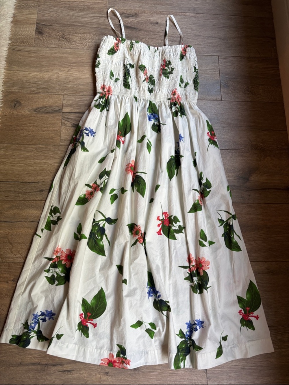 SCOO Floral Smocked Midi Dress Women’s Large White 100% Cotton Cottagecore - Picture 6 of 12